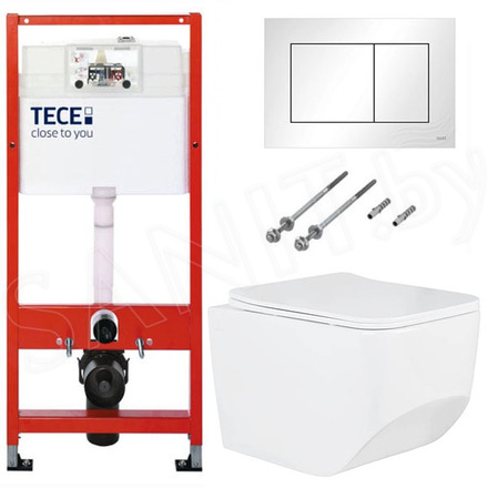 Система инсталляции для унитаза TECEbase kit c кнопкой 9400413 и унитазом Roxen Boro 530145-01 Rimless Soft Close